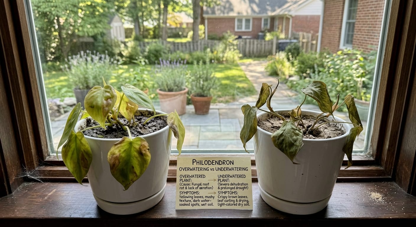 Comparison: Philodendron Overwatering vs Underwatering